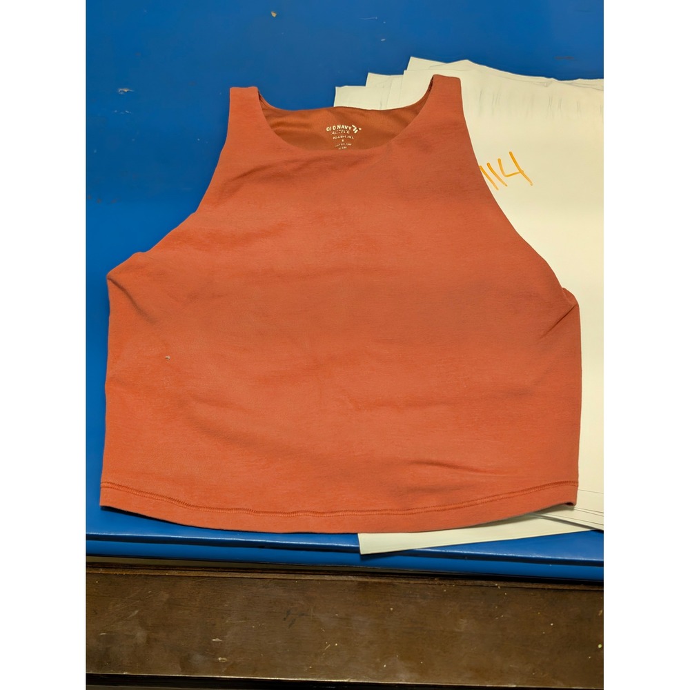 Old Navy Active PowerChill High Neck Crop Tank Top with Shelf Bra Orange Small